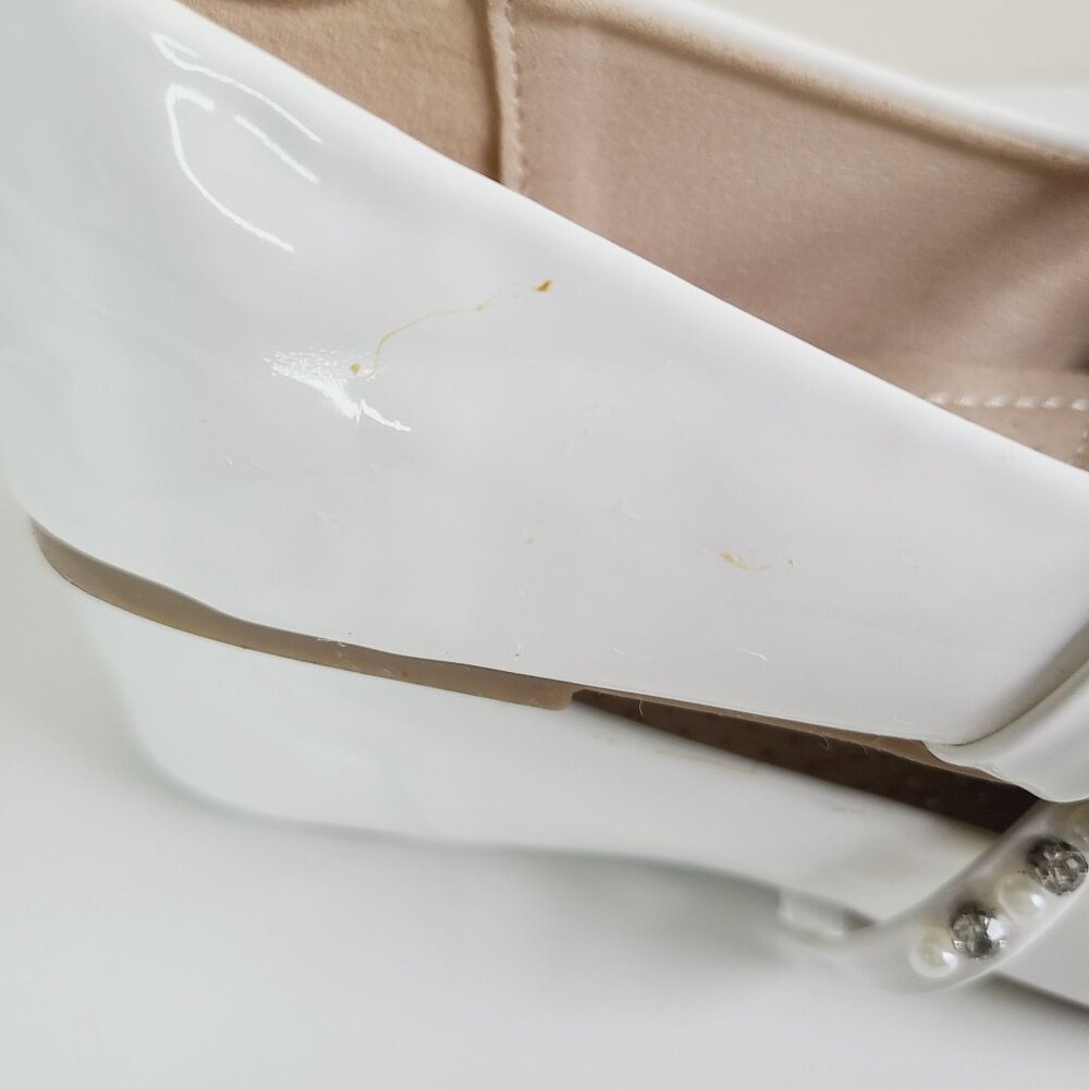 Girls White Patent Leather Ballet Flats Sandalup With Rhinestone Strap Size 1 - Picture 7 of 12
